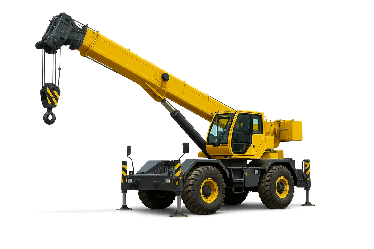 Rough terrain crane for heavy lifting on tight job sites